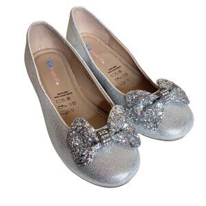 KidExpress Silver Glitter Bow Ballet Flats Size EU 31